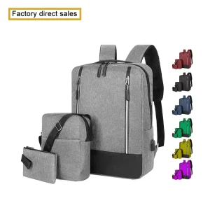 Men’s Fashion Custom Logo Backpack 3pcs/set Business Leisure Schoolbags with Waterproof Feature for College