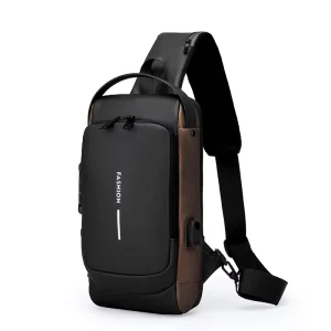 Men’s Fashion Designer Waterproof Crossbody Messenger Bag PU Material Travel Multifunctional with Lock