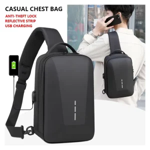 Men’s Fashion EVA Anti-Theft Commute Backpack with Reflective Strips Password Lock Waterproof Zipper Closure for Daily Use