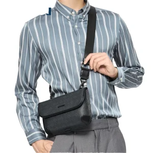 Men’s Fashion Faux Leather Messenger Crossbody Bag with Adjustable Strap Geometric Pattern Waterproof Durable Zipper Closure
