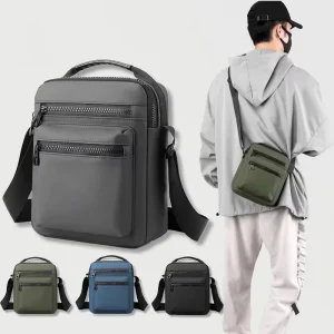 Men’s Fashion Geometric Waterproof Multiple Compartments Nylon Material One Shoulder Strap Crossbody Bag
