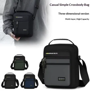 Men’s Fashion Large Capacity Logo Nylon Lightweight Durable Zipper Closure Urban Simplicity Shoulder Bag Casual Crossbody