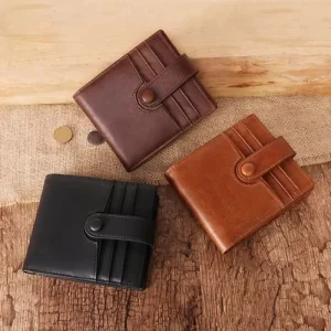 Men’s Fashion Leather Wallet Long Coin and RFID Card Holder Genuine Leather Open Closure