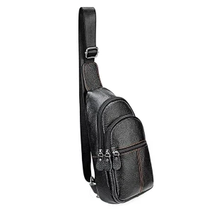 Men’s Fashion Multilayer Crossbody Sling Bag New Genuine Leather Casual Chest Bag