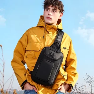 Men’s Fashion Nylon Sling Bag Waterproof Crossbody USB Charging Shoulder Chest Backpack All Seasons