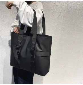 Men’s Fashion Nylon Waterproof Tote Handbag Weekend Shopper Bag with Zipper Closure Letter Pattern Birthday Gift