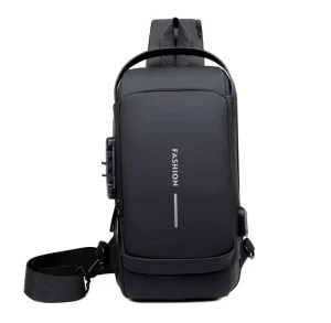 Men’s Fashion PU Chest Bag Password Lock Anti theft Outdoor Running Travel Single Shoulder Crossbody Sports Backpack China Model