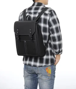 Men’s Fashion PU Leather Backpack with Zipper Closure Stylish Laptop Backpack Featuring Polyester Lining