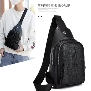 Men’s Fashion PU Leather Crossbody Shoulder Satchel with Geometric Pattern Men’s Messenger Bags