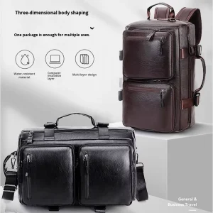Men’s Fashion PU Soft Leather Large Capacity Crossbody Backpack Multi Purpose Travel College Student School Casual Fitness Bag