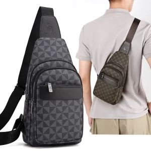 Men’s Fashion PU Softback Chest Bag Small Crossbody Shoulder Backpack with Waterproof Zipper Autumn