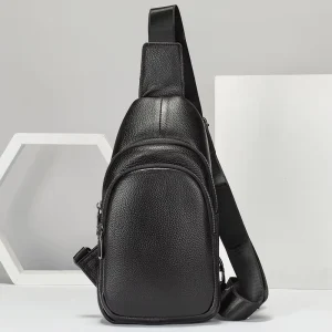 Men’s Fashion Single Shoulder Daypack Genuine Leather Crossbody Bag with Waterproof Leather Sling Chest Bag