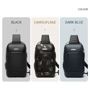 Men’s Fashion Sport Sling Messenger Bag with Portable USB Charging Anti Theft Features Zipper Closure Chest Storage