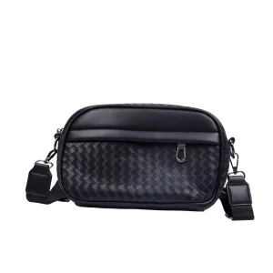 Men’s Fashion Style Cross-body Handbag PU Material Simple Design Woven Style Custom Logo Waterproof Lightweight High Quality
