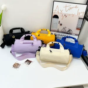 Men’s Fashion Travel Fitness Bag Lightweight Oxford Cloth Handbag Polyester Lining Cylinder Sports Crossbody Bag Zipper