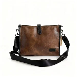 Men’s Fashion Vintage PU Leather Crossbody Shoulder Bag Multi Pocket for Work and Travel