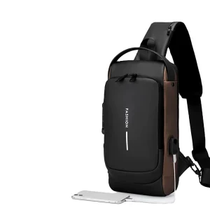 Men’s Fashion Waterproof Light Weight PU Leather USB Charging Design Logo Customized Shoulder Bag