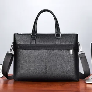 Men’s Fashionable Business Casual Waterproof PU Leather Hard Crossbody Messenger Bag Portable Briefcase