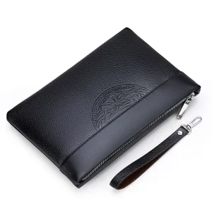 Men’s Fashionable Clutch Bag Large Capacity Business Soft PU Leather Envelope Handbag Zipper Closure New Trendy