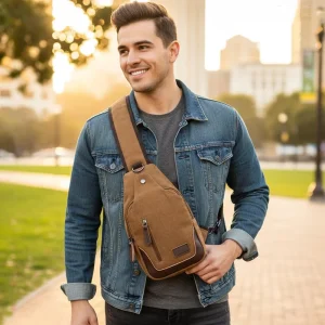 Men’s Fashionable Cross Body Backpack Single Strap Chest Pack Sling Outdoor Messenger Shoulder Bag with Zipper Closure