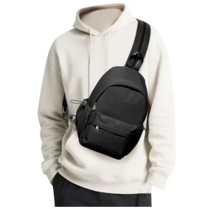 Men’s Fashionable Crossbody Sling Backpack Geometric Pattern Logo Chest Daypack Messenger Bag for Urban Outdoor Adventures