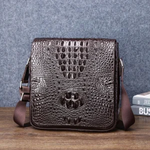 Men’s Fashionable Genuine Leather Crocodile Bone Pattern Crossbody Shoulder Bag Zipper for Outdoor Business Direct Factory