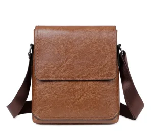 Men’s Fashionable Genuine Leather England Style Shoulder Sling Bag Custom Logo Printed Waterproof Zipper Messenger Polyester