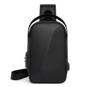 Men’s Fashionable Hard Shell Sports Bike Crossbody Bag with Zipper Closure Waterproof and USB Customizable Logo Chest Bags