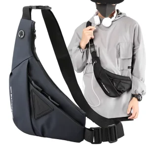 Men’s Fashionable Large Capacity Nylon Zipper Sports Crossbody Bag Waterproof Travel Chest Single Shoulder Phone Pocket Portable