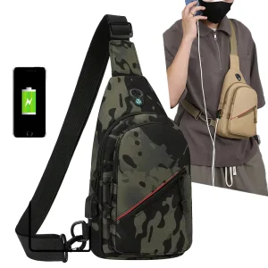 Men’s Fashionable Outdoor Waterproof USB Charging Crossbody Sling Single Shoulder Travel Bag
