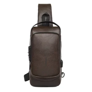 Men’s Fashionable PU Chest Bag with Zipper Portable for Outdoor Use