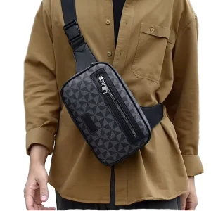 Men’s Fashionable PU Cross Chest Bag with Zipper Closure Single Shoulder Waterproof Polyester Lining New Style for Men