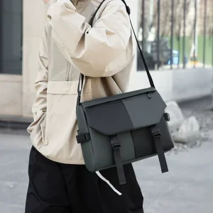 Men’s Fashionable PU Crossbody Shoulder Messenger Bag Large Capacity Casual Sport Water-Repellent Bag
