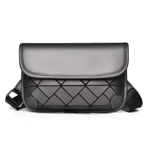 Men’s Fashionable PU Shoulder Sling Bag Rhombus Pattern Waterproof Laser Messenger Bag for Men