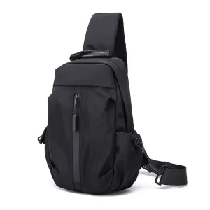 Men’s Fashionable Street Trend Casual Chest Bag PU Zipper USB Travel Business Crossbody Lightweight Autumn