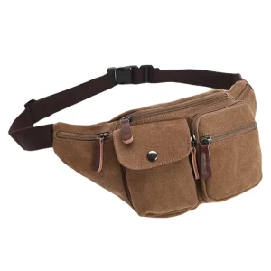 Men’s Fashionable Travel Belt Pattern Lightweight Cycling Fanny Pack Zipper Waist Bag with Canvas Design