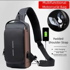 Men’s Fashionable Waterproof Chest Bag with USB Port and Anti-Theft Lock Zipper Closure for Outdoor and Daily Use Travel Sling