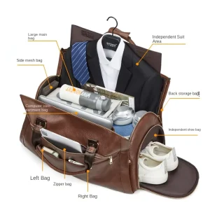Men’s Fashionable Waterproof Folding Travel Luggage Business Formal PU Leather Suit Storage Bag Zipper Letter Cross Border