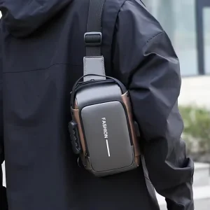 Men’s Fashionable Waterproof Small Chest Bag with USB Port and Anti Theft Lock Zipper Closure for Outdoor and Daily Use