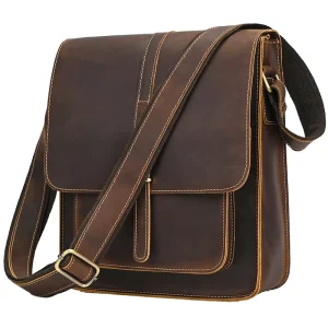 Men’s First Layer Cowhide Crazy Horse Leather Genuine Vintage Flap Crossbody Bag iPad Casual Shoulder Bag