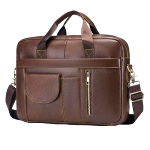 Men’s First Layer Cowhide Genuine Leather Briefcase Large Capacity Crossbody Shoulder Business Bag with Computer for Work