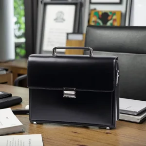 Men’s Genuine Cowhide Leather Briefcase Lockable Anti-Theft Laptop Bag Large Capacity Business Handheld Combination Lock