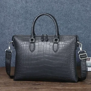 Men’s Genuine Cowhide Leather Briefcase Tote Bag with Laptop Compartment for Office Travel Documents School Use