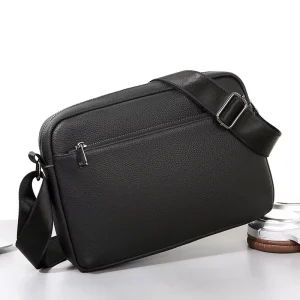 Men’s Genuine Cowhide Leather Crossbody Bag Business Casual Trendy Horizontal Top Layer Real Leather Shoulder Bag