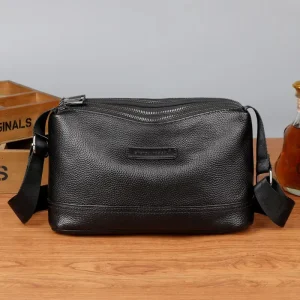 Men’s Genuine Cowhide Leather Crossbody Shoulder Bag Durable Water-Resistant Zipper Fashion Vintage Design for Business
