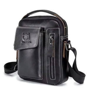 Men’s Genuine Cowhide Leather Vertical Shoulder Bag Soft Vintage Style Messenger Bag Business Casual Crossbody Sling Bag