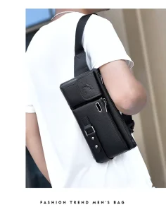 Men’s Genuine Cowhide Leather Waist Bag Multifunctional Casual Crossbody Bag New Style Trendy Small Chest Bag