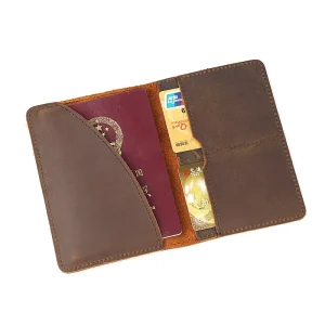 Men’s Genuine Crazy Horse Leather Travel Wallet Credit Card License Ticket Holder for Passport Purse Wallet