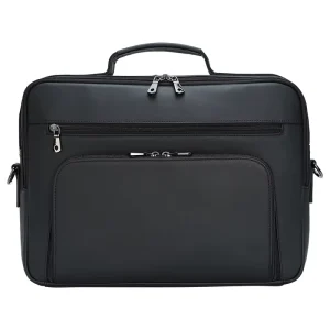 Men’s Genuine Leather 15.6 Inch Laptop Briefcase Vintage Style Business Handbag Zipper Portable Fashion Design Black