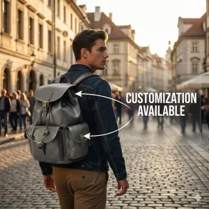 Men’s Genuine Leather Backpack Crazy Horse Leather Travel Backpack Large Leather 14 Inches Laptop Bags for Men